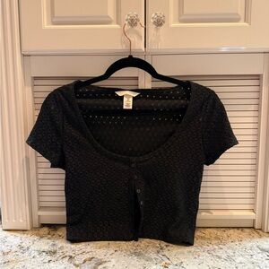 H&M Black Button-Up Eyelet Crop Top